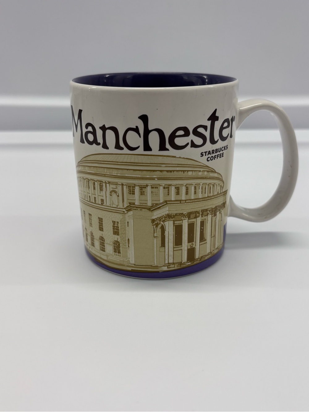 Starbucks Manchester City Mug White Purple Beige 16 fl oz 473 ml 2014